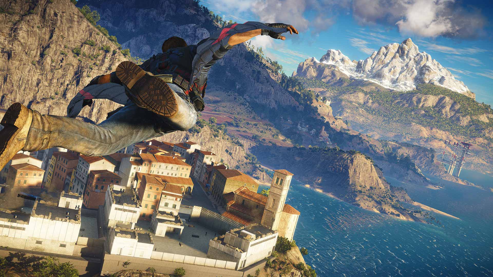 Just Cause 3 скриншот — крюк-кошка в действии